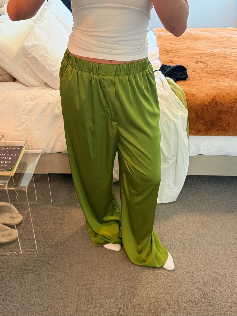 Daily Drills Olive Green Satin Pants